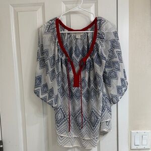 Ariat Blue and Red Geometric Blouse